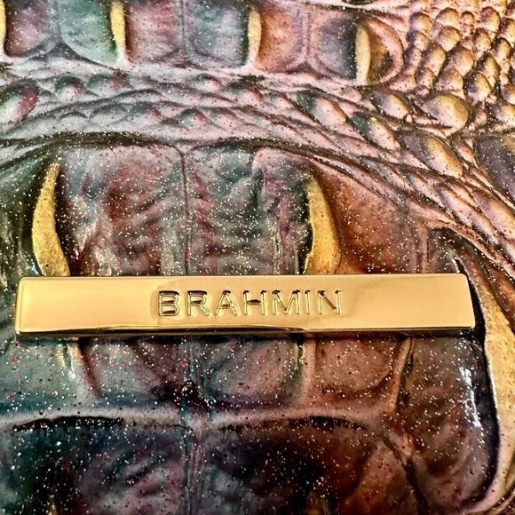 NWT Brahmin Croc Embossed Leather Brown Green Pouch And Tote Bag - Picture 4 of 9